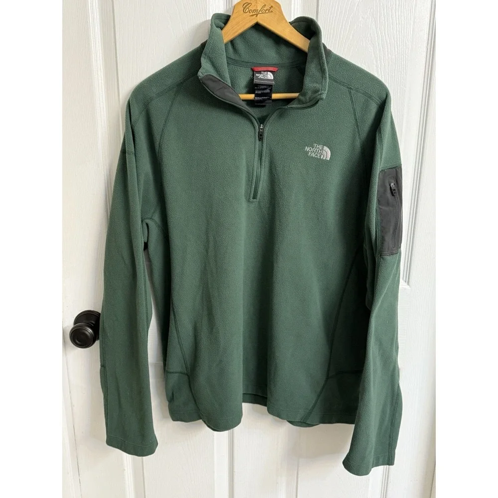 The North Face Flash Dry Green 1/4 Zip Fleece Pullover Men's Sz XL Cozy Warm